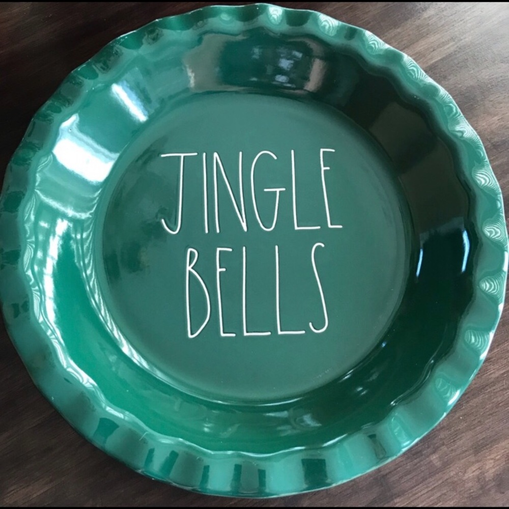 Rae Dunn Christmas green jingle bells pie plate